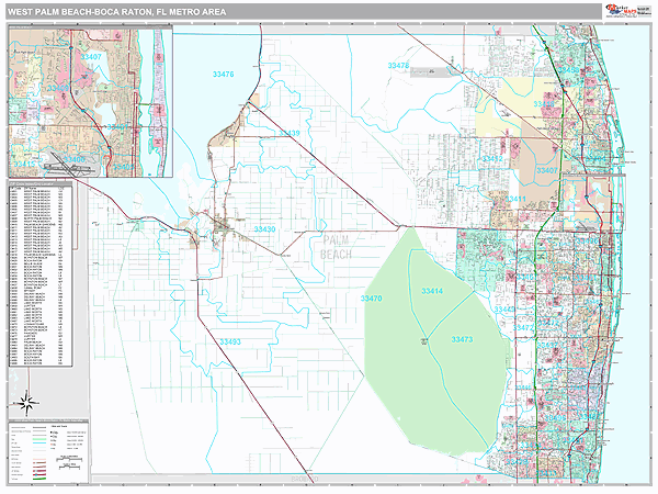 West Palm Beach-Boca Raton, FL Metro Area Wall Map